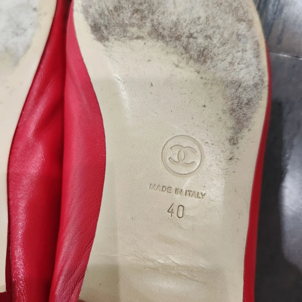 Chanel Sz40 Red & Black Ballet Flats - Picture 5 of 7